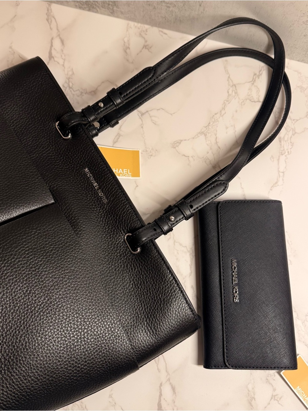 Michael Kors Black Leather Tote with Matching Black Wallet